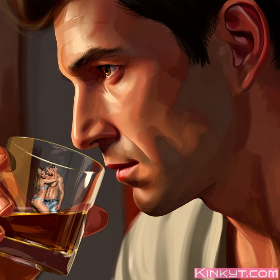 viskilasi heijastaa vaimon ja härän