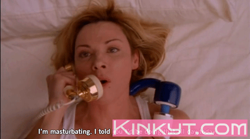 Samantha Jones from Sex and the City holding the Hitachi Magic Wand vibrator.