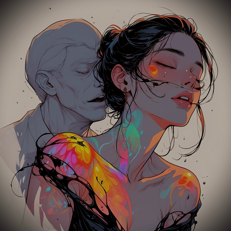 Nainen hypnoosissa, mies kuiskii taustalla